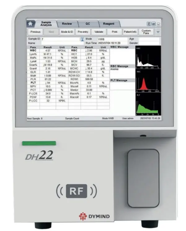 EQUIPO ANALIZADOR DE HEMATOLOGIA DE 3 PARTES DYMIND DH22